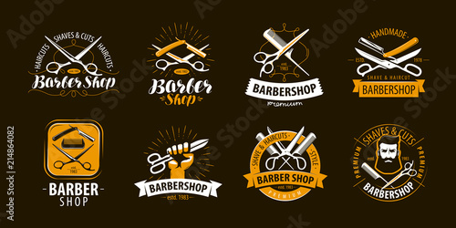 Barbershop, set of labels or emblems. Vector
