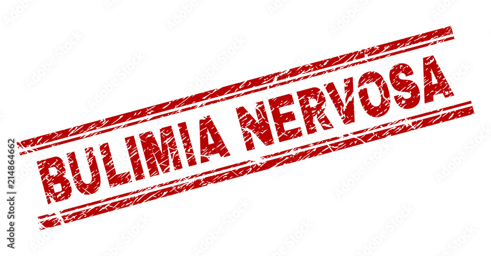 BULIMIA NERVOSA seal imprint with distress texture. Red vector rubber print of BULIMIA NERVOSA tag with corroded texture. Text tag is placed between double parallel lines. BULIMIA NERVOSA seal imprint with distress texture. Red vector rubber print of BULIMIA NERVOSA tag with corroded texture. Text tag is placed between double parallel lines.