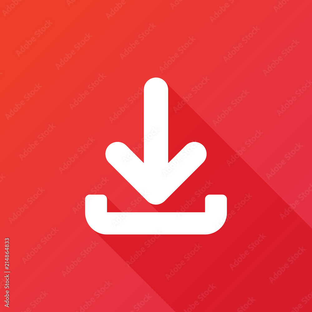 Download to inbox icon. Download icon. Upload button. Load symbol. Modern design flat style icon with long shadow effect Download to inbox icon. Download icon. Upload button. Load symbol. Modern design flat style icon with long shadow effect