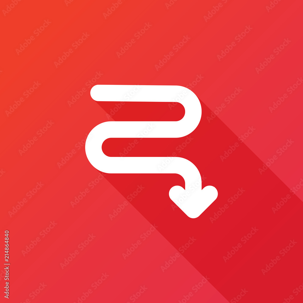 Meandering down arrow icon. Modern design flat style icon with long shadow effect Meandering down arrow icon. Modern design flat style icon with long shadow effect