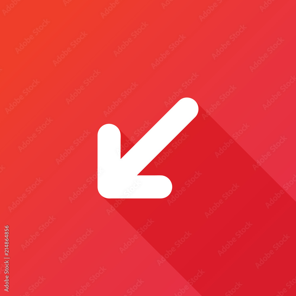 Down left arrow icon. Modern design flat style icon with long shadow effect Down left arrow icon. Modern design flat style icon with long shadow effect