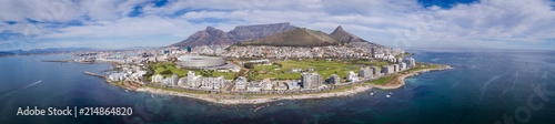 Panoramic aerial view over Cape town in south africa with Greenpoint in the foreground and Table Mountain as a backdrop