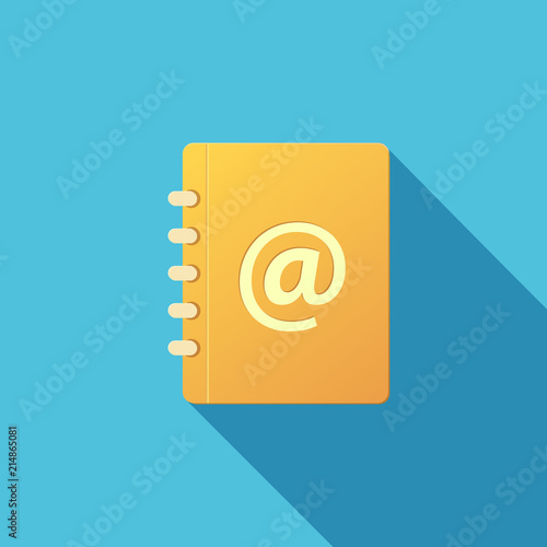 illustration of address book icon isolated on blue background. Long shadow effect