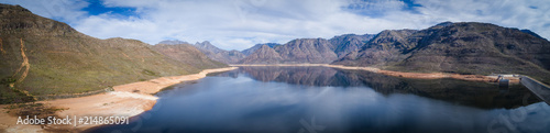 Aerial view over the Bergriver dam in the Bergriver outside Franschhoek in the western cape during the worst drought in decades in South Africa © Dewald