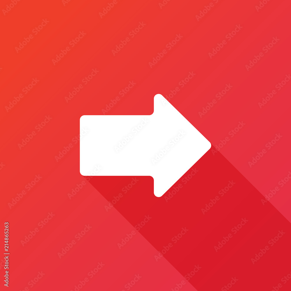 Right arrow symbol on red background, clean. Long shadow Right arrow symbol on red background, clean. Long shadow