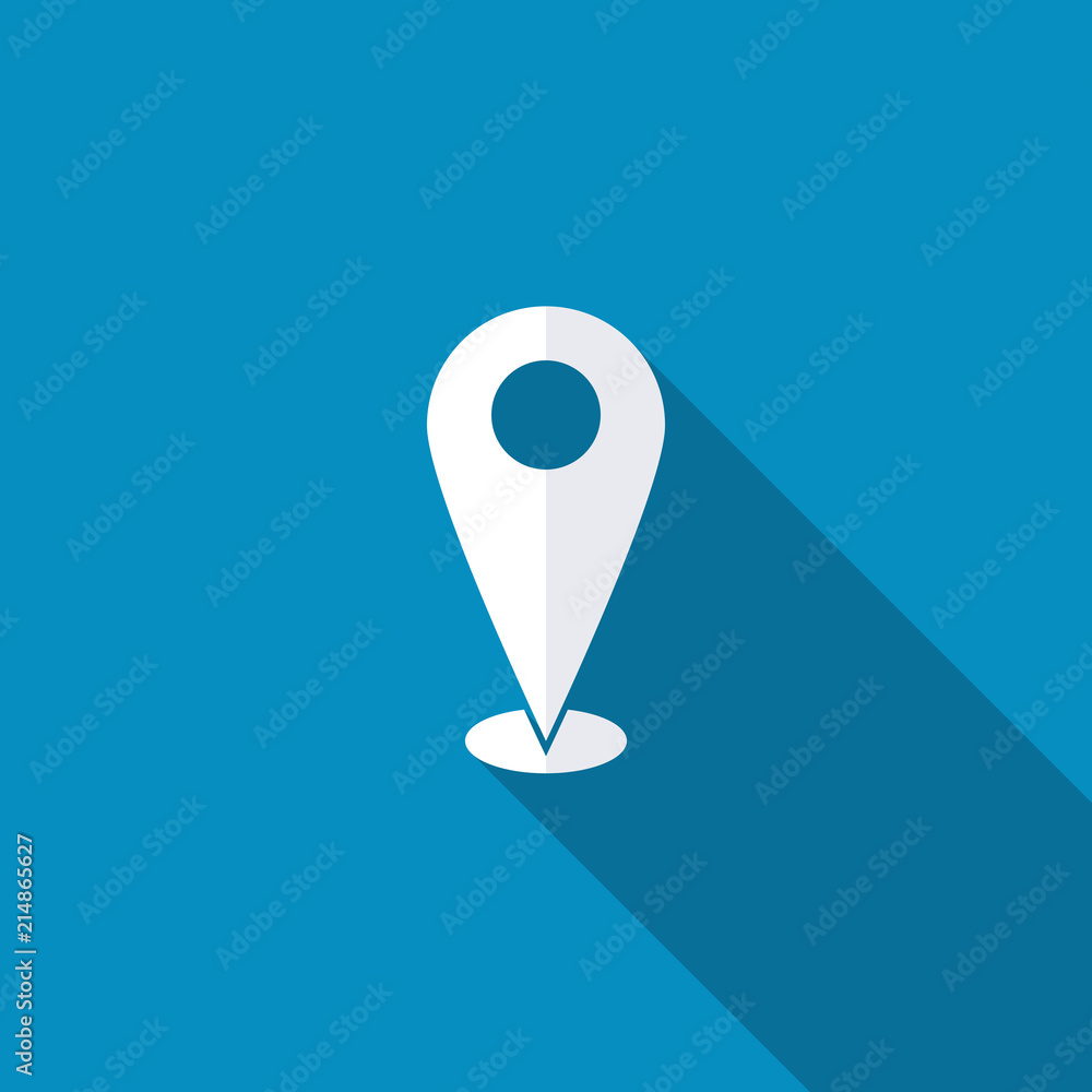 Map pointer icon. Marker. Modern design flat style icon with long shadow effect Map pointer icon. Marker. Modern design flat style icon with long shadow effect