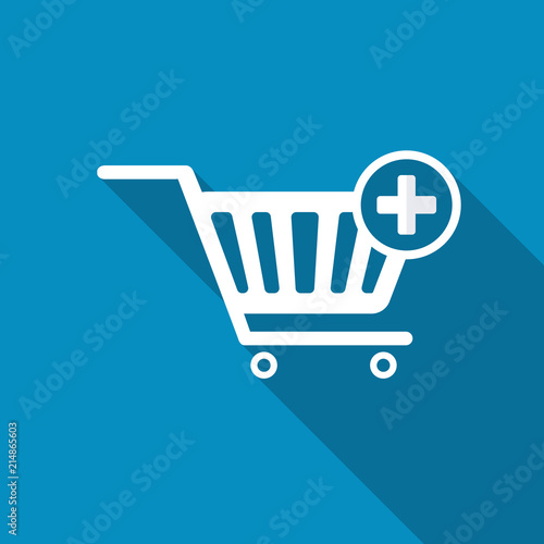 Shopping Cart Add to Cart Icon. Modern design flat style icon with long shadow effect