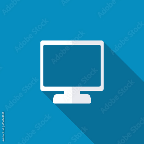 Monitor icon. Modern design flat style icon with long shadow effect