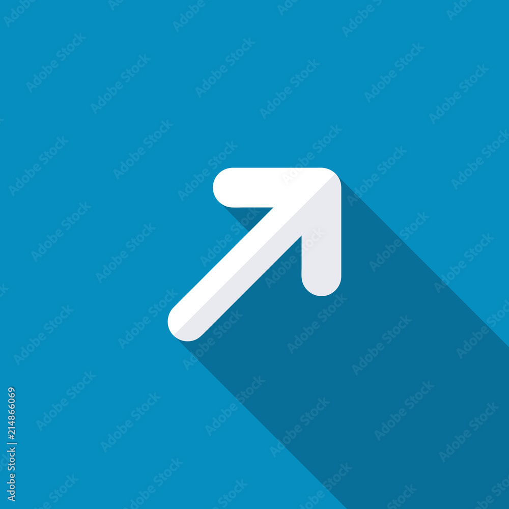 Upper right arrow icon. Modern design flat style icon with long shadow effect Upper right arrow icon. Modern design flat style icon with long shadow effect