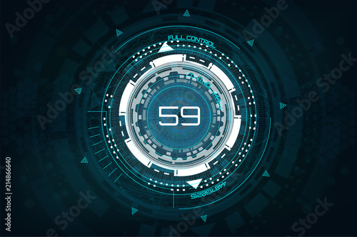 Futuristic technology in HUD style. Futuristic round progress bar. Background with clock concept and time machine, vector illustration in HUD style. Abstract vector illustration HUD