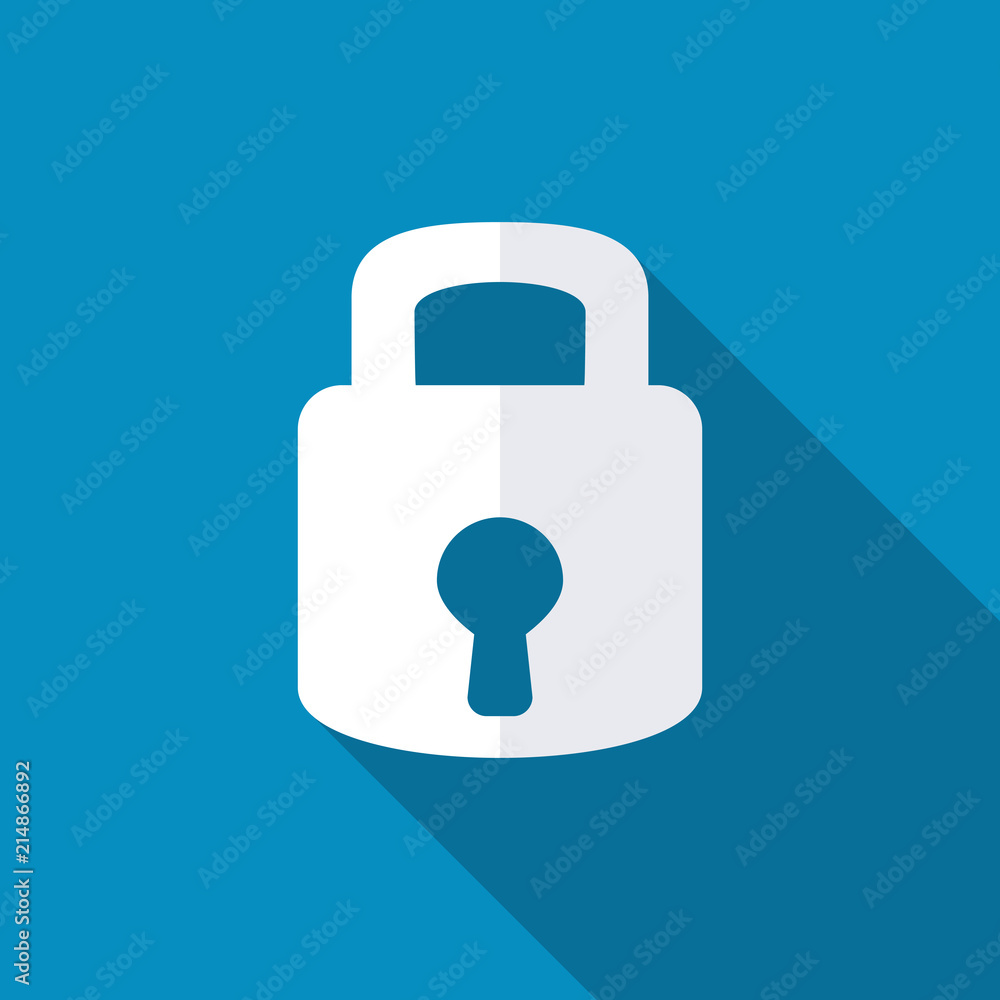 Lock icon. Flat design style modern illustration. Isolated on red color background. Flat long shadow icon. Elements in flat design Lock icon. Flat design style modern illustration. Isolated on red color background. Flat long shadow icon. Elements in flat design