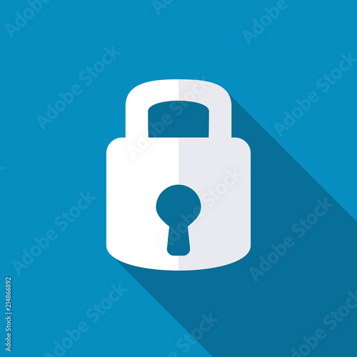 Lock icon. Flat design style modern illustration. Isolated on red color background. Flat long shadow icon. Elements in flat design