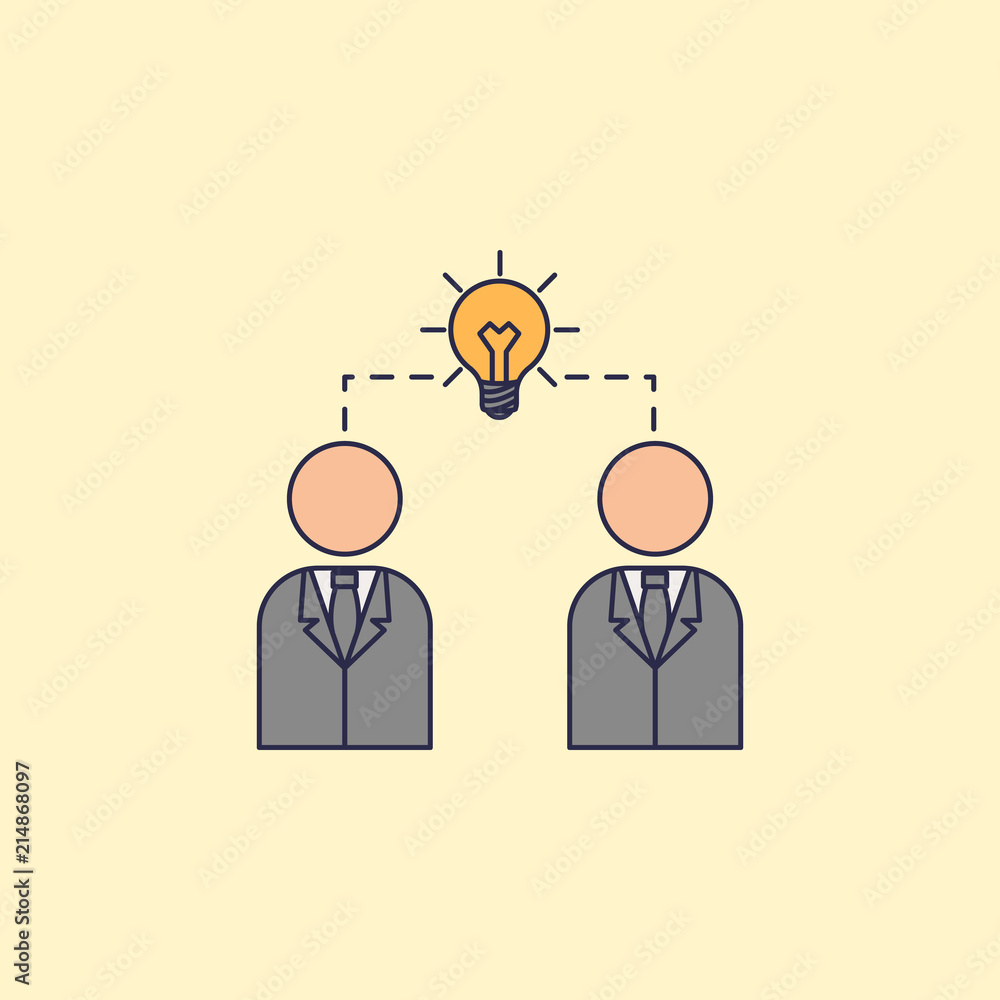 Business people and connecting light bulb fild outline icon. Element of idea and solutions for mobile concept and web apps. Fild outline icon for website design and development