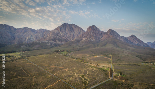 Aerial view over the mountains outside the town of Worcester in the Western Cape of South Africa photo