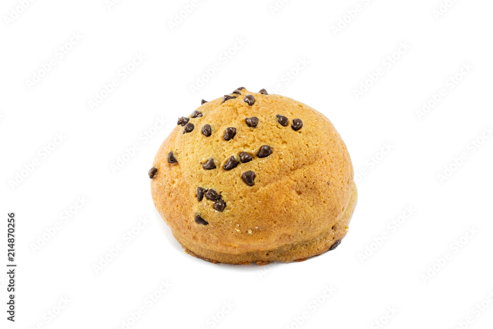 Bread with chocolate chips on a white background Bread with chocolate chips on a white background