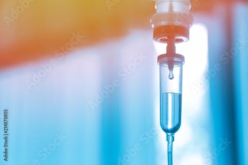 Fotografija Set iv fluid intravenous drop saline drip hospital room,Medical Concept,treatment emergency and injection drug infusion care chemotherapy, concept