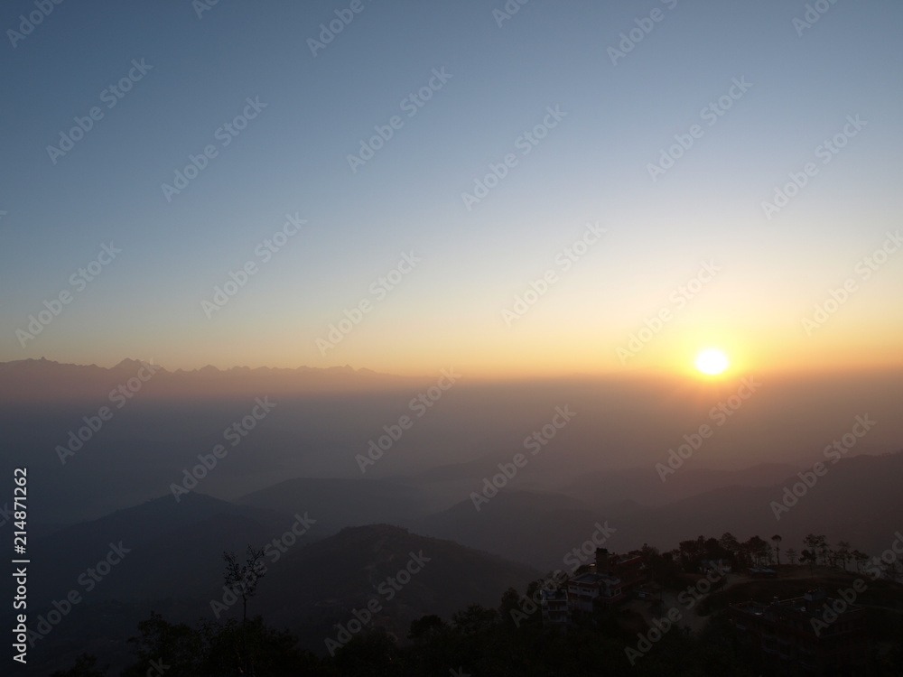Beautiful sunrise in the Himalayas, Nagarcot, Nepal