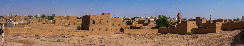 An aerial view of the mud brick suburbs from the Munikh Castle, Al Majmaah, Saudi Arabia