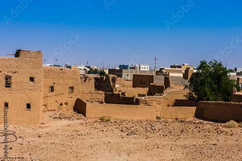 An aerial view of the mud brick suburbs from the Munikh Castle, Al Majmaah, Saudi Arabia