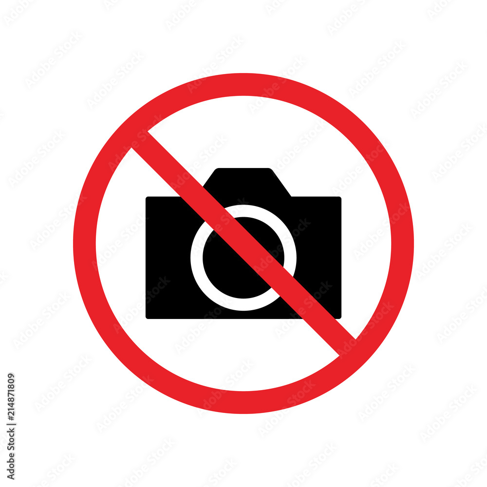 Prohibition, no photo icon vector. Prohibition, no photo sign Isolated on white background. Flat style for graphic design, logo, Web, UI, mobile app, EPS10 Prohibition, no photo icon vector. Prohibition, no photo sign Isolated on white background. Flat style for graphic design, logo, Web, UI, mobile app, EPS10