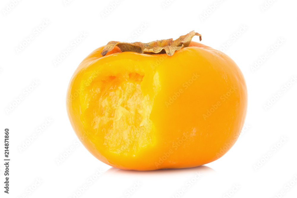 persimmon bite ripe fresh isolated on white background