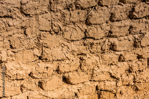 The brickwork of a traditional Arab mud brick house background