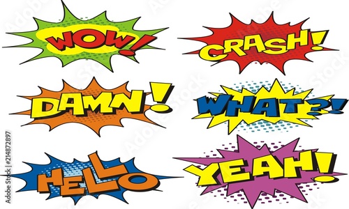 Set of cute colorful speech bubbles on white background.