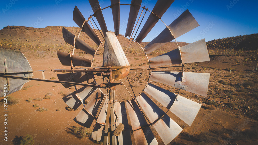 Aerial image over an old windmill / windpump / windpomp in the karoo region of south africa