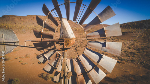 Photography Aerial image over an old windmill / windpump / windpomp in the karoo region of s