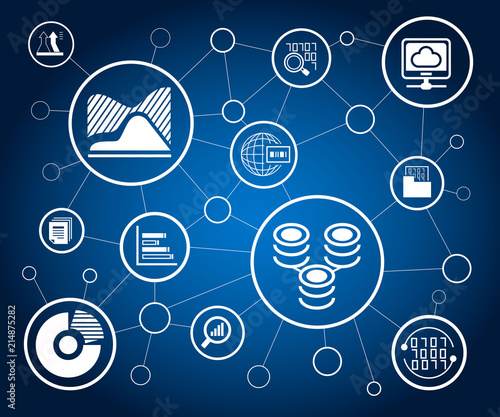 data analytics concept, information management in blue background