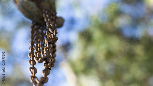Chains attached to a hook and blurred background © Ranimiro