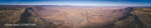Aerial panoramic views over the Van Rhyn's pass outside Nieuwoudtville overlooking the Knersvlakte in the Northern Cape of South Africa