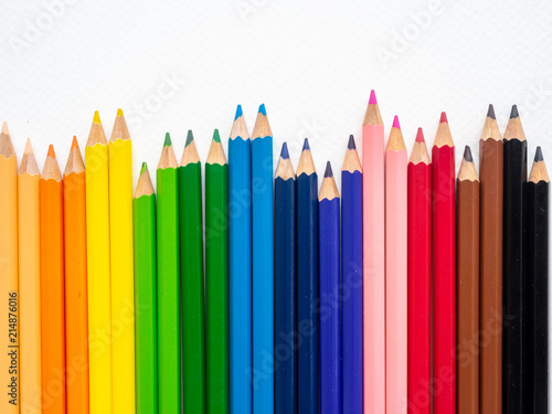 Closeup color pencils isolated on white background. The art concept.