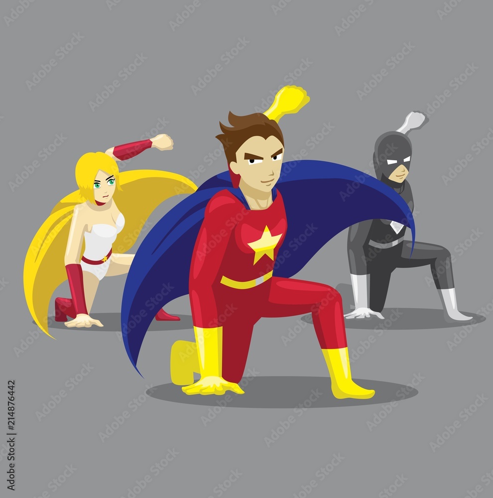 Strong Man and Woman, Couple Superhero landing powerful action outline  graphic vector. Stock Vector | Adobe Stock