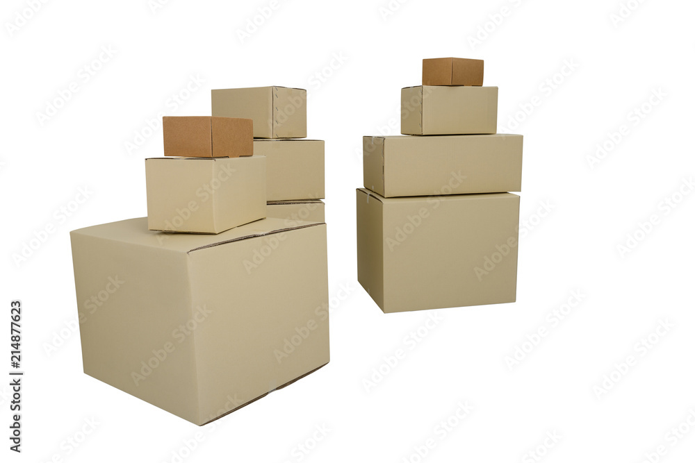 Boxes in different sizes stacked boxes isolated on white background