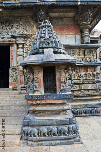 Miniature shrines with Bhumija style superstructure. Swarg Dwara, Door to Heaven, Chennakeshava temple, Belur, Karnataka. photo