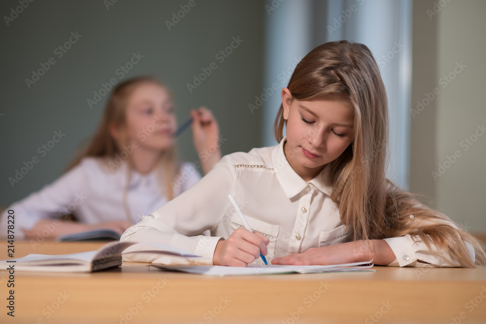 student girls are sitting at a Desk student girls are sitting at a Desk