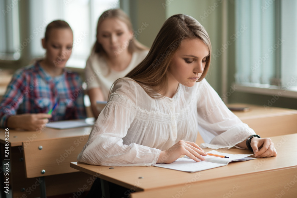 student girls are sitting at a Desk student girls are sitting at a Desk
