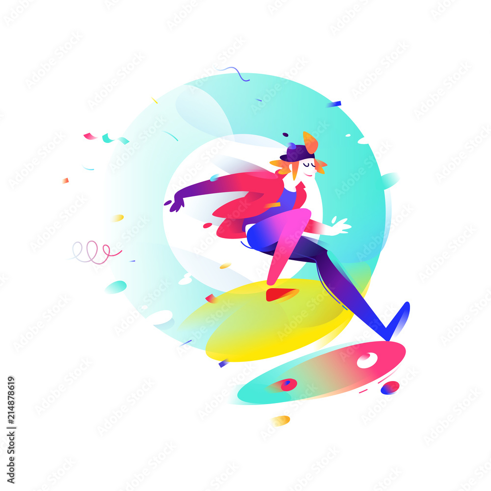 Illustration of a cartoon skateboarder. A skater in the air. Image is isolated on white background. Flat fashion illustration for banner, print and website. Mascot company.