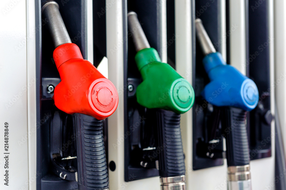 Gasoline guns. Close up. Focus on red. Gasoline guns. Close up. Focus on red.