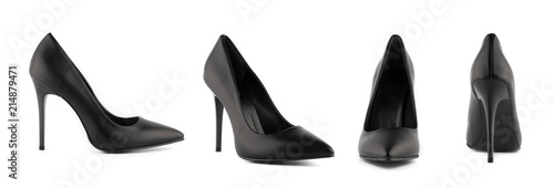 Stiletto woman heel shoes set front back cross side