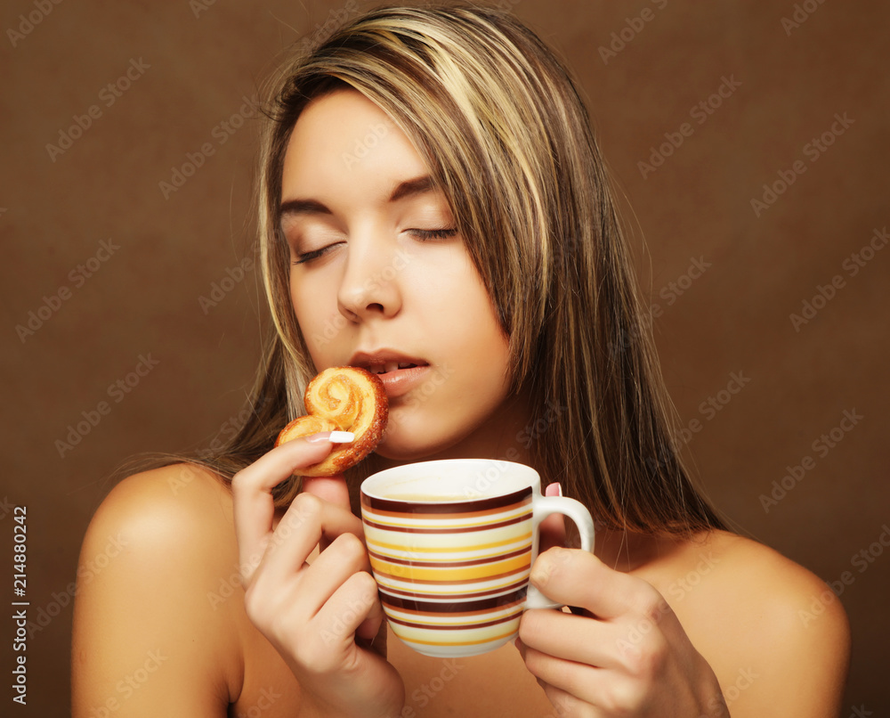 lifestyle, people and food concept: young pretty woman drinking coffee lifestyle, people and food concept: young pretty woman drinking coffee