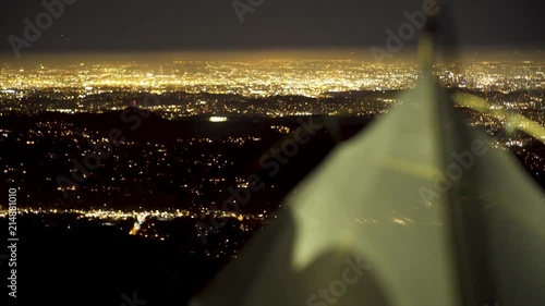 Overwiew on Los Angeles on top of a hill behind a tent. photo