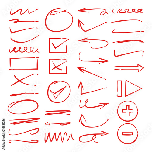 red hand drawn arrows, doodle markers, underlines