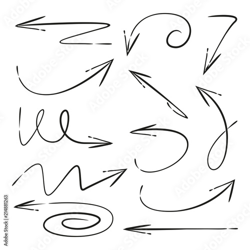 hand drawn and curved arrows set