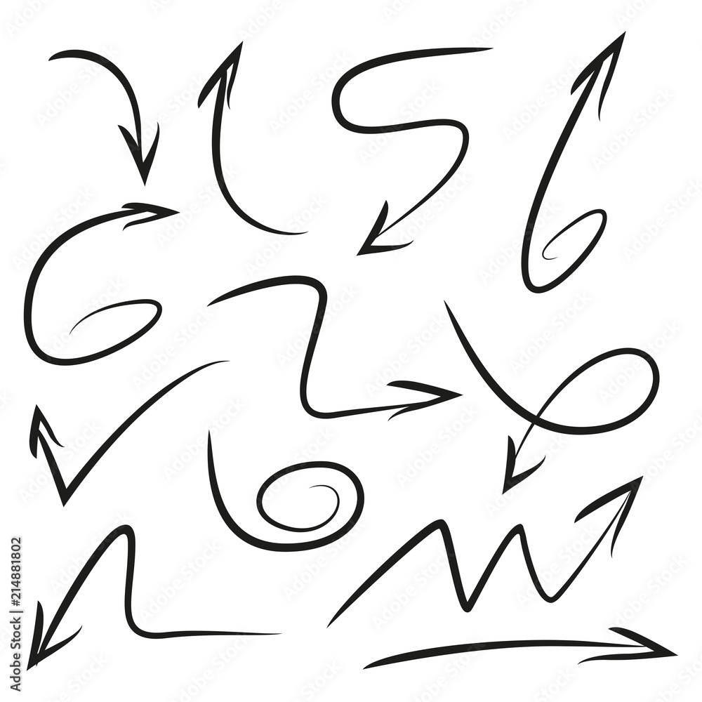hand drawn and curved arrows set hand drawn and curved arrows set