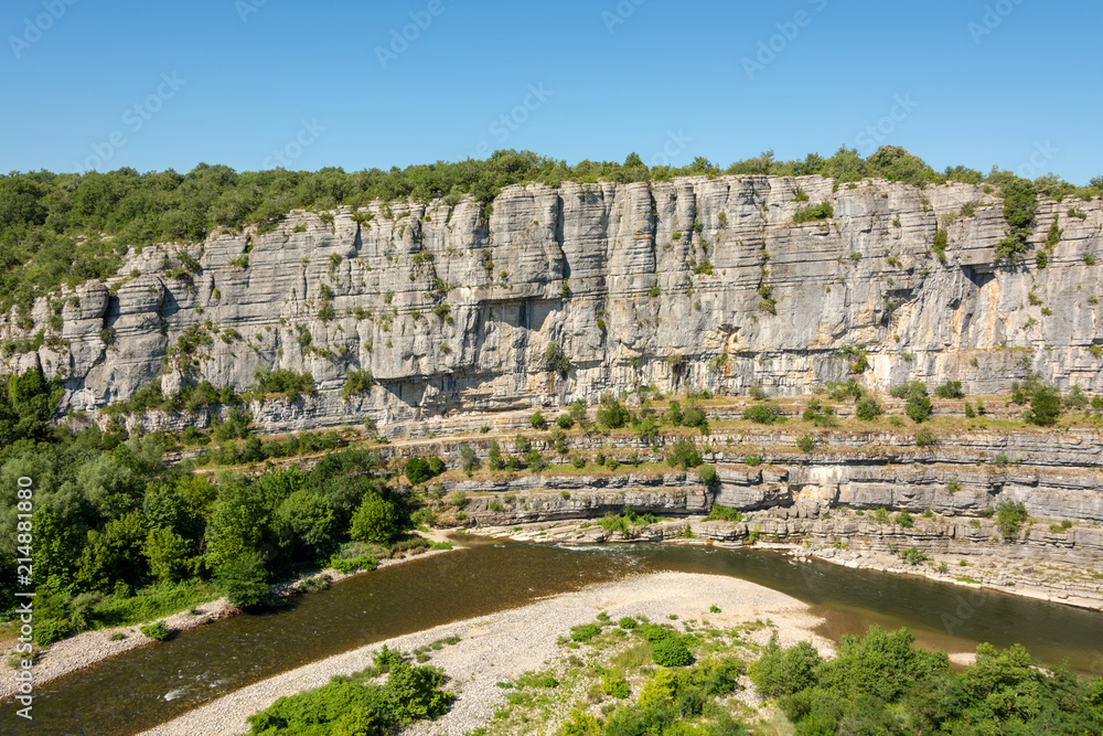 Panoramic view of the rocks on the river Ardeche at 