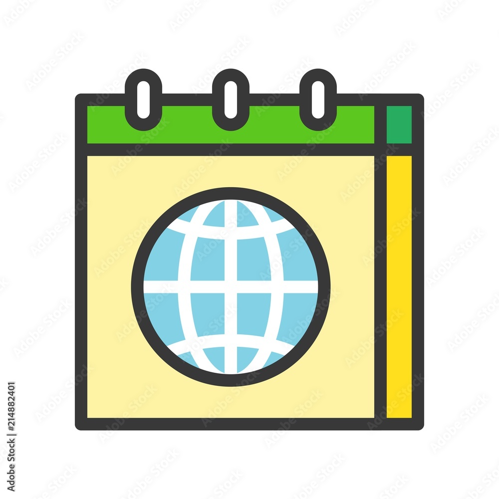 Globe or planet earth in calendar icon filled outline flat design Globe or planet earth in calendar icon filled outline flat design