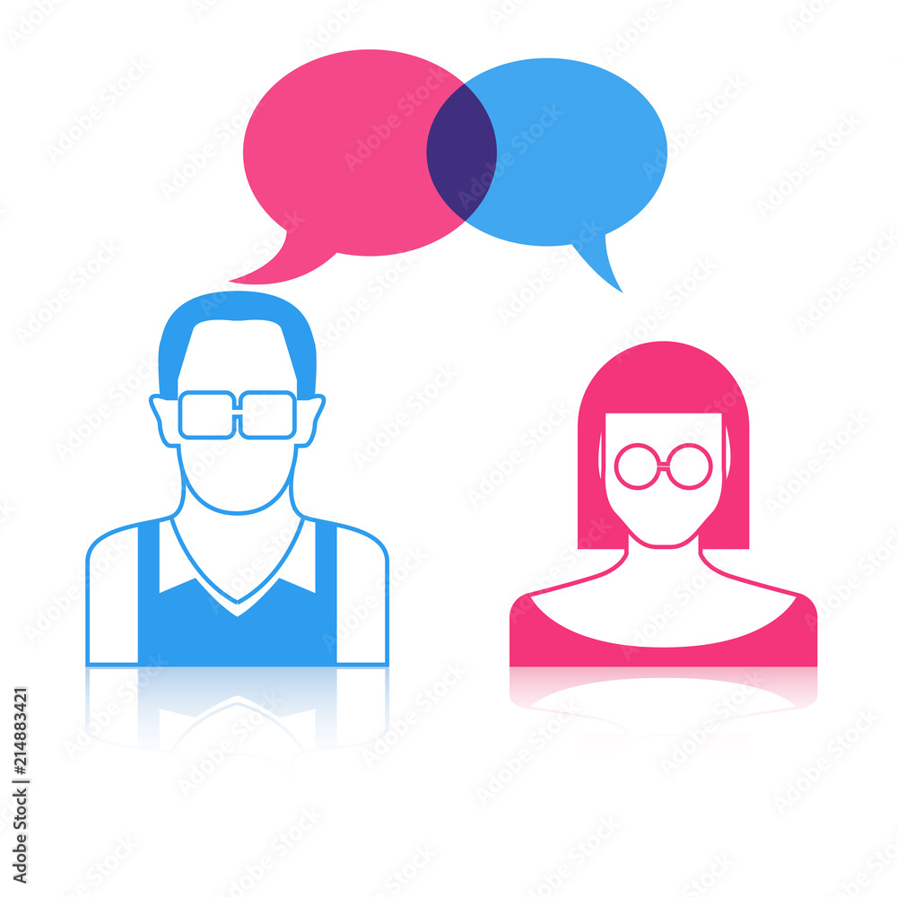 Obraz premium man and woman with speech bubble, chat dialog for communication concept