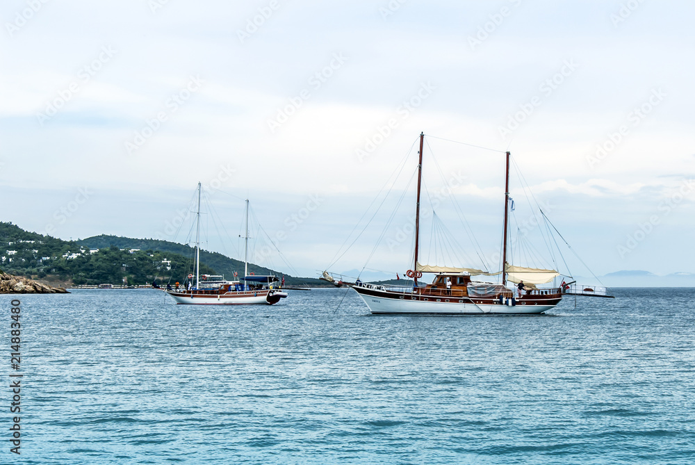 Bodrum, Turkey, 28 May 2011: Gulet Wooden Sailboats at Cove of Kizilagac
